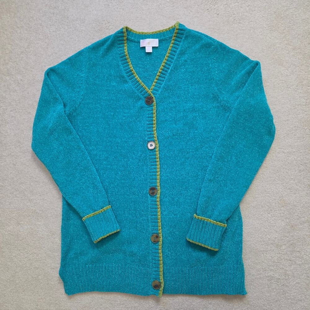 Belle Kim Gravel XS Tippity Topsy Cozy Chenille Cardiagan V-Neck Sweater